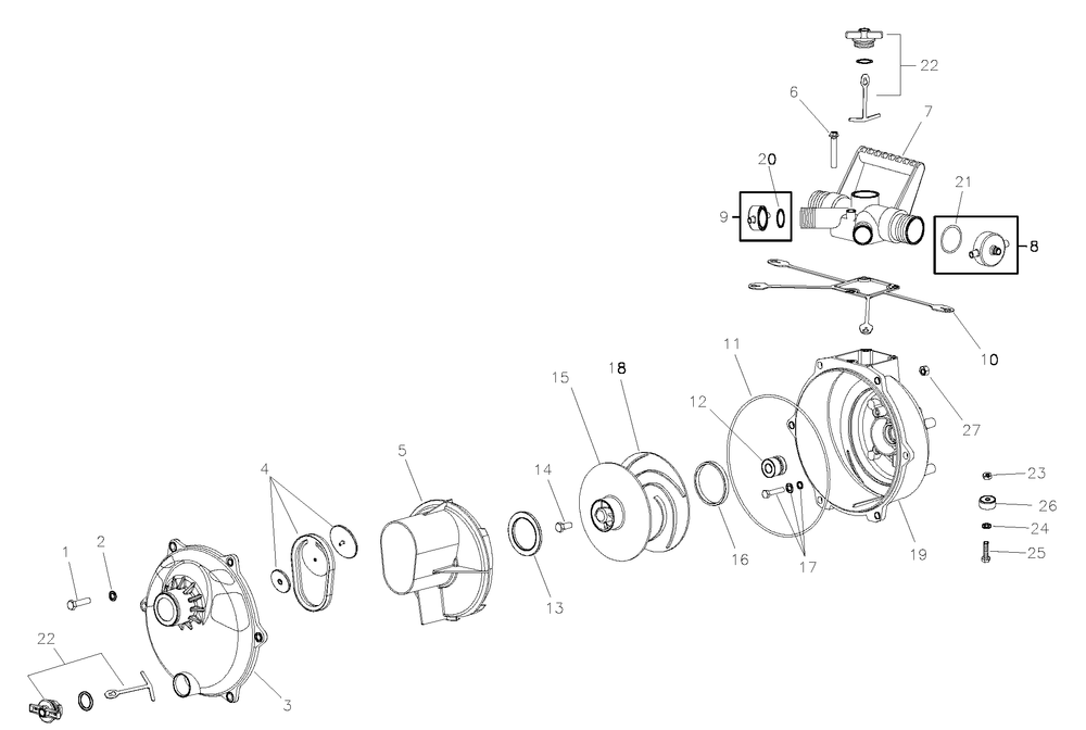 Main Unit Diagram and Parts List for 073004-0-225GPM  Briggs and Stratton Water Pump